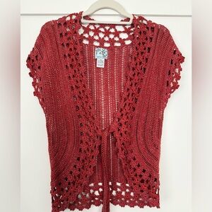 Tabitha Red Crochet Boho Vest size M